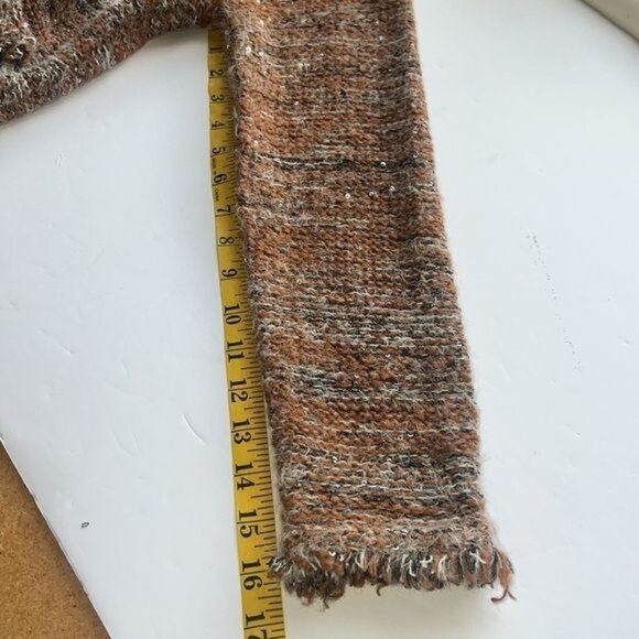 Sioni Womens Open Front Brown White Frayed Hem Textured Cardigan w/ Sequins - Picture 12 of 13